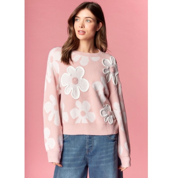"The Lauren" Daisy Applique Knit Sweater - Picture 1 of 3